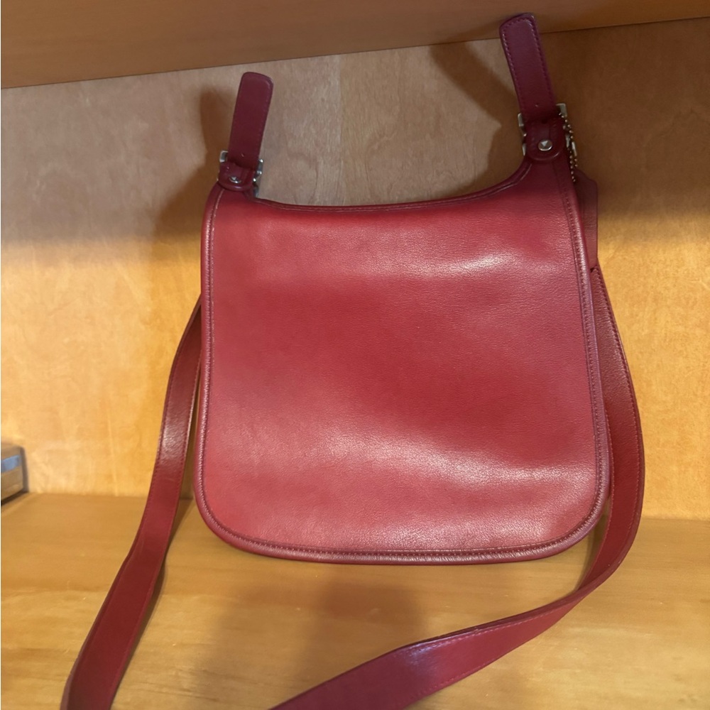 Coach Red Crossbody Bag with Smooth Leather and Adjustable Strap